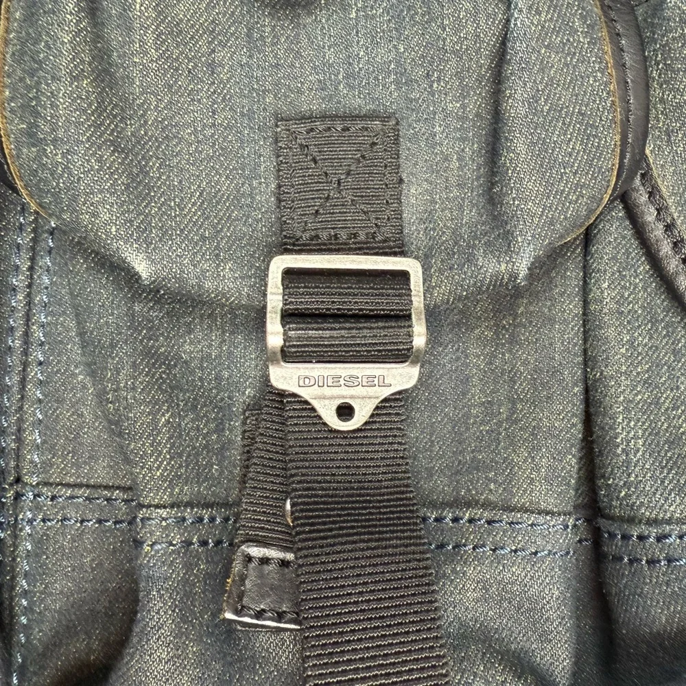 Diesel Waxed Denim De Breaking Backpack Dark Blue/Black Metal Buckles